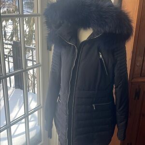 Bloomingdale's Puffer with genuine fox detachable trim. 
90% down 10% feathers.